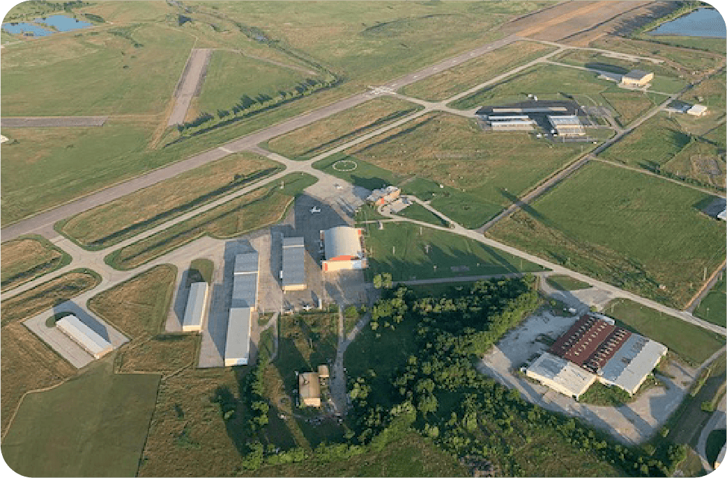 Aerial view of Durant Regional Airport and the surrounding Oklahoma countryside.